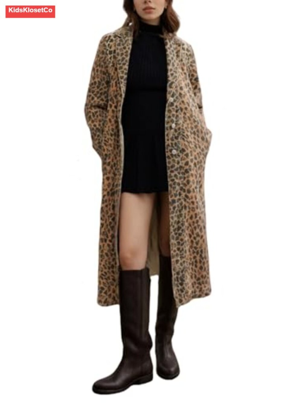 Plus Size Long Leopard Print Denim Jacket Trench Coat Button Down